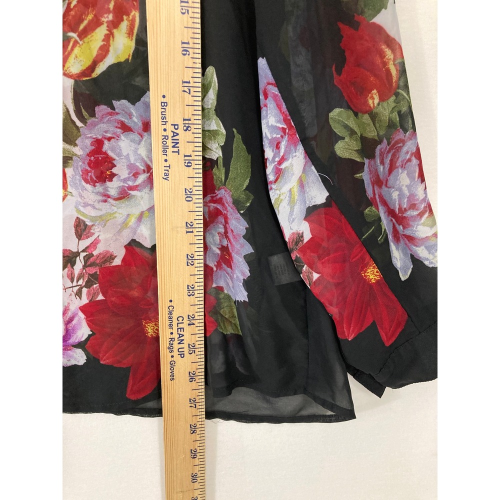Dressbarn Blouse XL Black Floral Sheer Button Down Long Sleeve Top Feminine - Picture 4 of 9